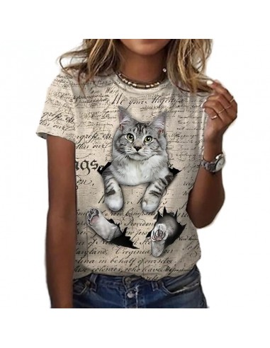 Damska beżowa koszulka z kotkiem 3D z...